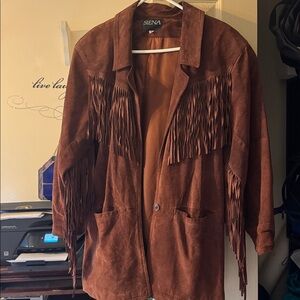 Western Vintage 90s suede leather fringe jacket cowboy statement jacket M